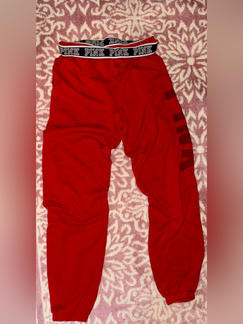 PINK Red Jogger Sweatpants Logo Waist Size Small